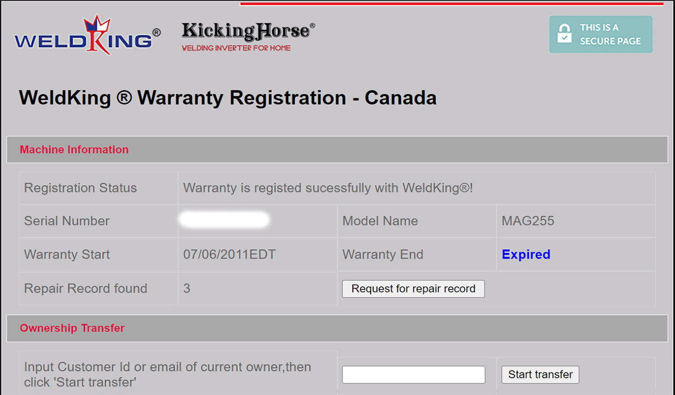 WeldKing hassle-free warranty