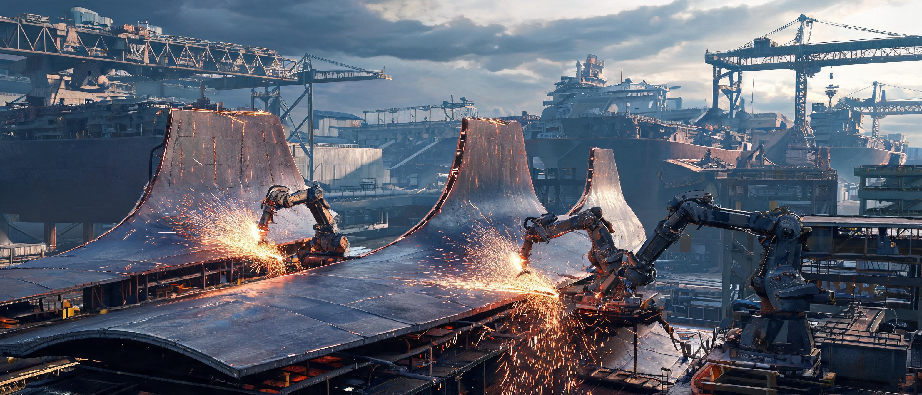 HII commits up to $900 million to Path Robotics and GrayMatter for physical AI shipbuilding automation — 3D Rendering style