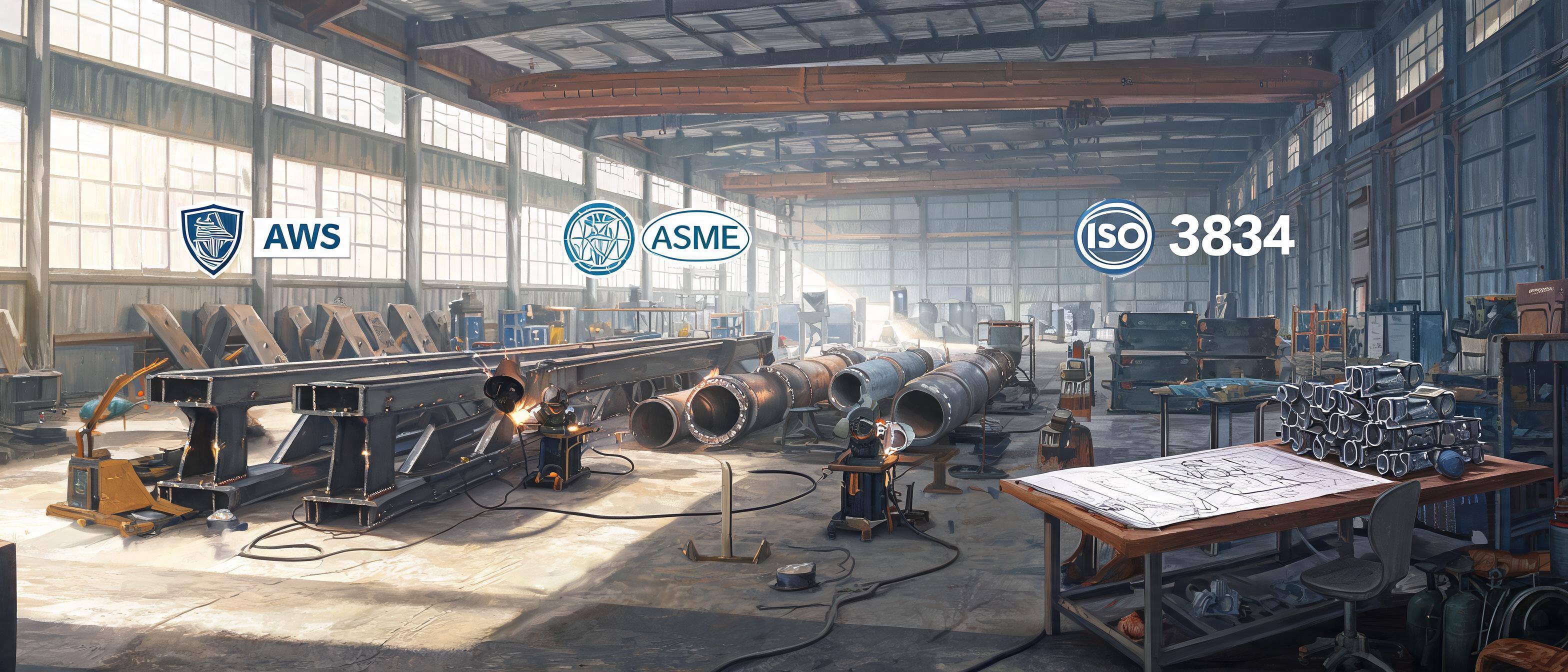 Welding Standards: AWS vs ASME vs ISO (2026 Guide) — Oil Painting style